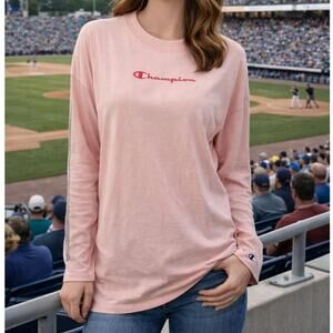 women's Champion pink long sleeve shirt Large logo tee casual long sleeves